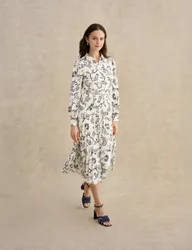 Floral Midi Shirt Dress Navy Mix female