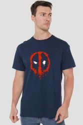 Unisex Deadpool Paint Logo T-Shirt in Navy Size: 5XL - Navy - Size: 5XL