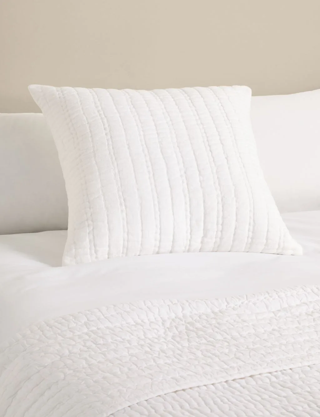 Pure Linen Textured Large Decorative Cushion White - M&S - FashionsVida