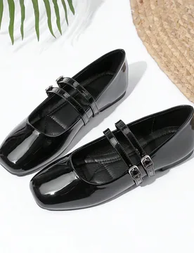 Zapatos planos Mary Jane vintage para mujer con hebilla y doble correa, para todas las estaciones - Shein - FashionsVida