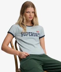 Superdry Damen Athletic Essentials Streifen-t-shirt Blue - Größe: 38