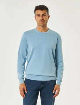 Maglioncino girocollo azzurro in cotone stone washed - MC2 SAINT BARTH - FashionsVida