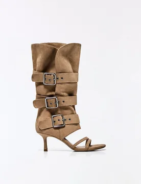 Sandales À Talons Et Boucles De Pantalon 37 Beige - Bershka - FashionsVida