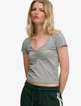 Superdry Damen Athletic Essentials Kurzarmshirt mit Raffung Grey - Größe: 36 - 29.99 - FashionsVida