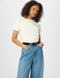 Pure Cotton Gathered Sleeve T-Shirt Ivory female