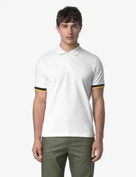 Polo Vincent bianca mezza manica in piquet di cotone stretch con bordino sulle maniche - K-way - FashionsVida