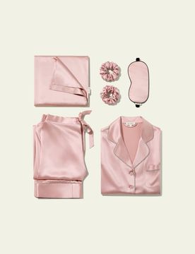 Ensemble Nuit Soie Rosy Pink S - Pyjama, Taie d'oreiller 22 Momme, Masque & Chouchous