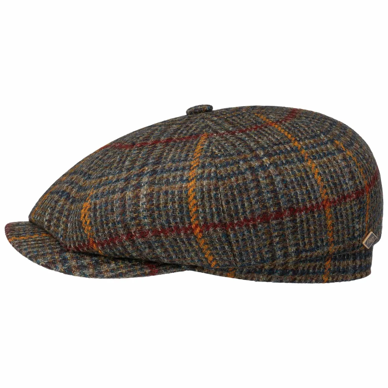 Panel Barkeyville Wool Flat Cap by - brown-blue - Size: 55 cm - JJ Hats - FashionsVida