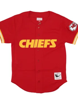 Casacca Bottoni Uomo Nfl On the Clock Mesh Button Front Kanchi Scarlet - Mitchell & Ness - FashionsVida