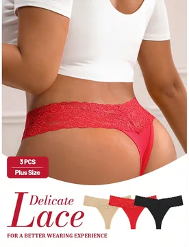 Piezas Bragas tipo tanga con encaje floral de unicolor y talle bajo para mujer de talla grande - Shein - FashionsVida