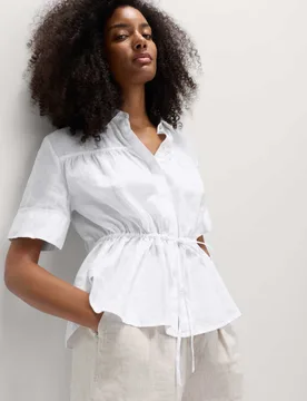 Pure Linen Relaxed Drawstring Shirt White female - M&S - FashionsVida
