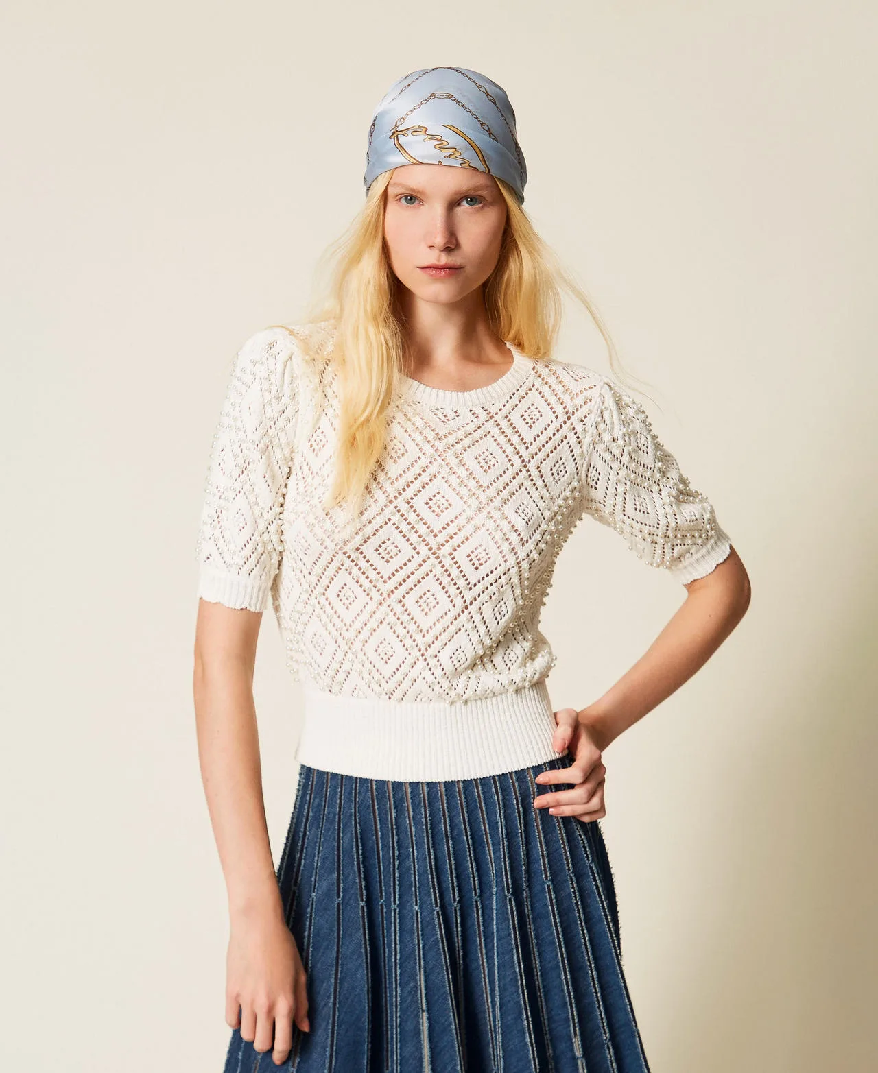 Pull avec losanges et perles - TWINSET - FashionsVida