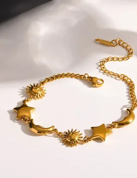 Coranda Women's Bracelet Stainless Steel Plated 18K Gold Sun Moon Star Design Waterproof Jewelry Gift - Aliexpress - FashionsVida