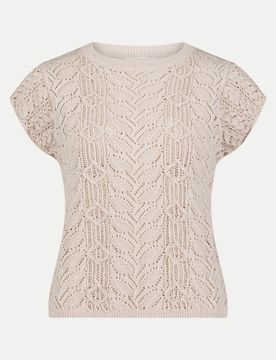 Kurzarm Pullover mit Ajourmuster Beige 42