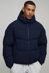 Herren Herren Normal Geschnittene Essential Mittelgewicht Gefütterte Kapuzen-Steppjacke Navy Größe Small
