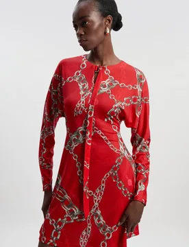 Women's Chain Print Crepe Mini Dress in Red Size: Medium - Red - Size: M - Karen millen - FashionsVida