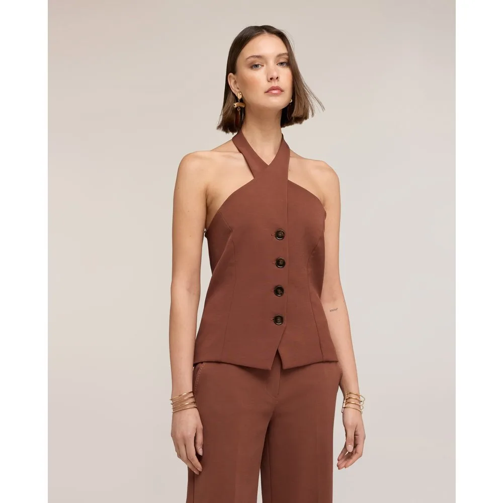 Top de mujer halter neck the tailoring lab ajuste entallado con botonadura frontal - Motivi - FashionsVida