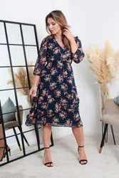 Women's Printed Navy Wrap Dress With Tiered Frill Detail Size: 8 - Navy - Size: 8