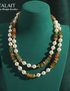 Vintage Pearl Jewelry for Women Long Layered Necklace Bride Green Natural Glass Strand Beads Luxury Wedding Dress Accessories - Aliexpress - FashionsVida