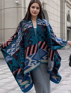 Women Cape slit shawl for both autumn winter use warm cloak air-conditioned room thickened ethnic style travel Poncho P1 - Aliexpress - FashionsVida