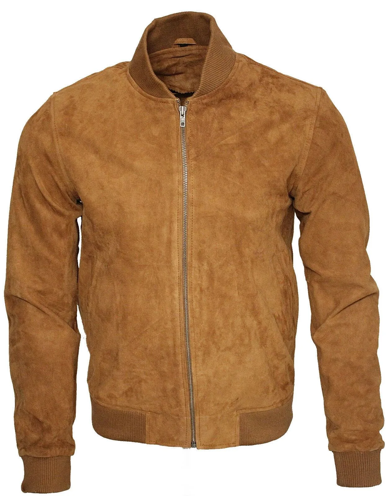 Mens Varsity Soft Suede Bomber Jacket - Tan - Size X-Small - Infinity Leather - FashionsVida
