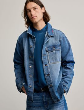 Veste en jean patchs, , Coton, Bleu, S