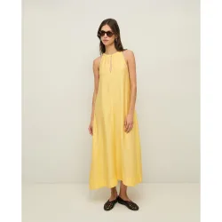 Vestido largo con abertura en forma de lagrima y bolsillos laterales