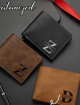 Cartera personalizada con nombre, Cartera de hombre con texto, Cartera de cuero PU, Regalo para papá, Aniversario - Regalo de cumpleaños para él, R - Shein - FashionsVida