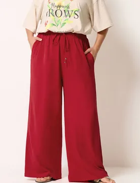 Women's Washed Twill Wide Leg Trousers in Red Size: 30-32S - Red - Size: 30-32S - Yours - FashionsVida