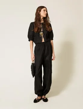 Chemise en lin et broderie anglaise - TWINSET - FashionsVida