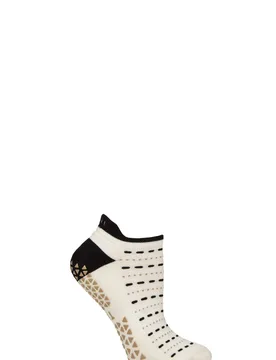 Women's 1 Pair Savvy Organic Cotton Low Rise Yoga Socks with Grip Snowtrail Medium - White - Size: Small - Tavi Noir - FashionsVida