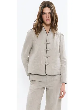 Chaqueta de mujer de lino de rayas - Brownie - FashionsVida