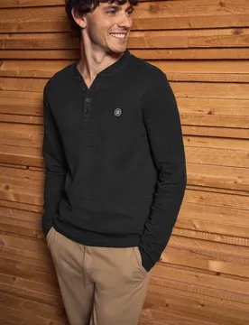 Street One Softes Slub Henleyshirt male Schwarz