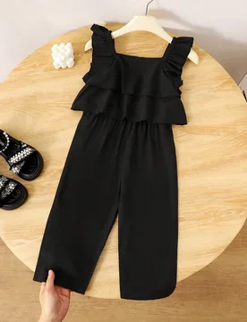 Pantalones largos casuales con volantes y capas para niñas, adecuados para vacaciones y verano - Shein - FashionsVida