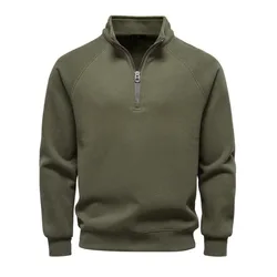 New Autumn and Winter Half-Zip Sweatshirt Stand Collar Trendy Versatile Fleece-Lined Men's Sweatshirt Top