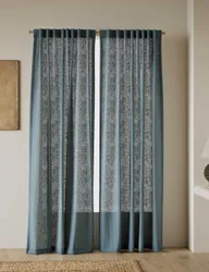 Cotton Linen Blend Sheer Multiway Curtains Dusty Blue