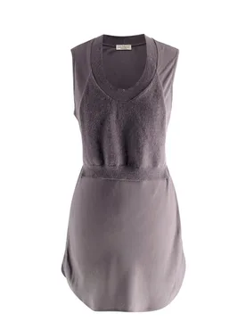 Cashmere Wool Grey Draped Top with Waist Tie - Brunello Cucinelli - FashionsVida