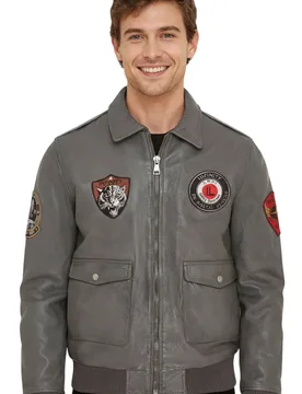 Mens Grey Flying Bomber G-1 Aviator Collar Jacket - Hudson Lamb Leather - Size Medium - Infinity Leather - FashionsVida