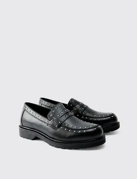 Men's PU Studded Chunky Loafer Black Size 9 Black 9 - boohooMAN - FashionsVida