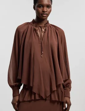 Women's Crinkle Chiffon Cape Woven Blouse in Chocolate Size: 12 - Chocolate - Size: 12 - Karen millen - FashionsVida
