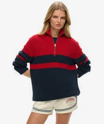 Superdry Damen Klassischer OverGrößed Half-zip Baumwollpullover mit Streifen Navy - Größe: XL
