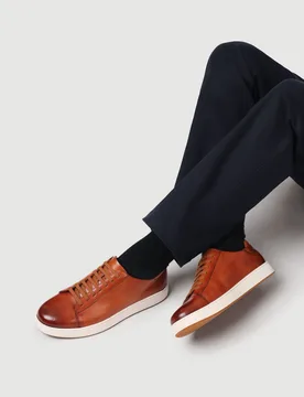 Wide Fit Leather Lace Up Trainers Tan male - Jones Bootmaker - FashionsVida