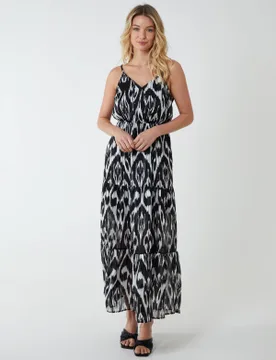 Brushed Print Wrap Dress - 10 / BLACK - female - Blue Vanilla - FashionsVida