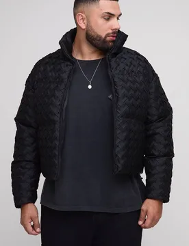 Herren Plus Oversized Fit Gewebte Strukturierte Stehkragen Pufferjacke Black Größe 3XL - boohooMAN - FashionsVida
