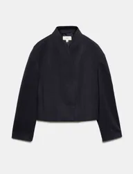Textured Wrap Collar Short Jacket Navy female