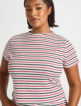 Womens Plus Stripe Crew Neck Short Sleeve Top - Red - Size 24 Uk - Boohoo - FashionsVida