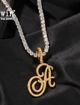 UWIN Cubic Zirconia Intial Name Necklace Cursive Letters Brush With Tennis Chain Jewelry Charm Hip Hop Necklaces Drop Shipping - Aliexpress - FashionsVida