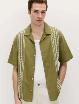 Relaxed Fit Cotton Rich Short Sleeve Shirt Olive Mix male - M&S - FashionsVida