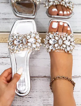 Nuevas sandalias planas con rhinestones de moda para mujer, estilo casual bohemio de playa y fiesta, cómodas y antideslizantes para exterior, con tir - Shein - FashionsVida