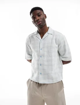 Mens Relaxed Fit Textured Shirt In Light Blue Check - White - Size X-Large - ONLY & SONS - FashionsVida